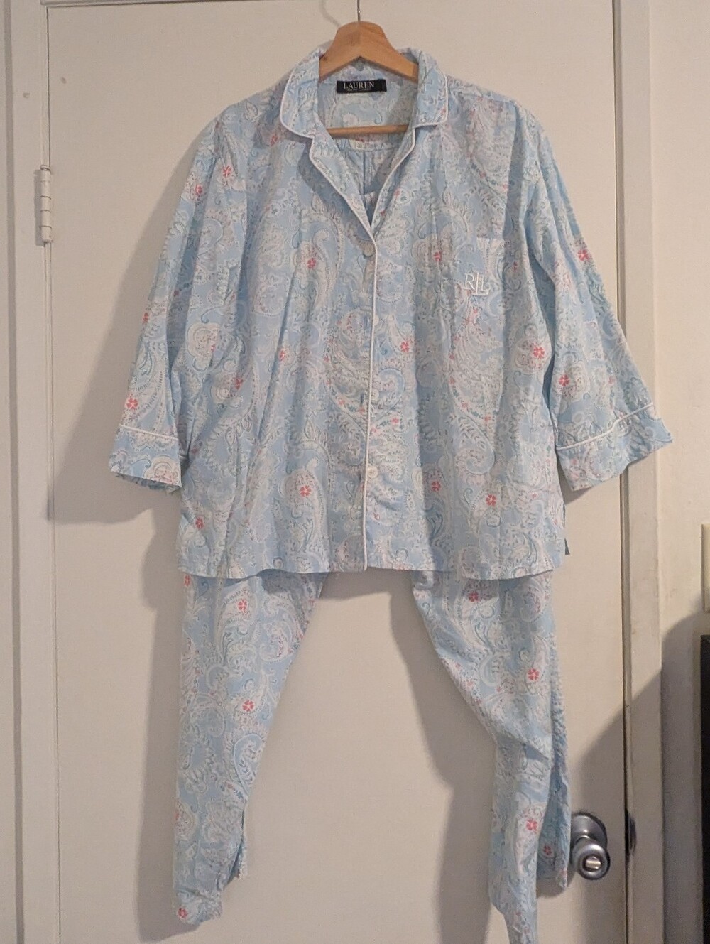 Ralph Lauren Light Blue Paisley Cotton Pajama Set - Women's, XL